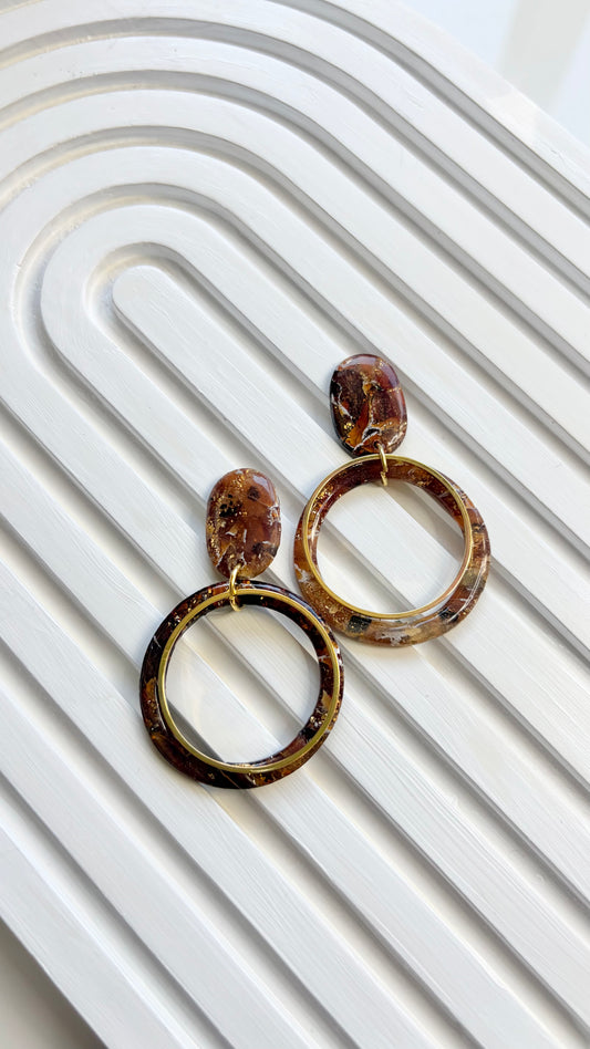 Brown & Gold Marble Polymer Clay Earrings | ClaybyMO
