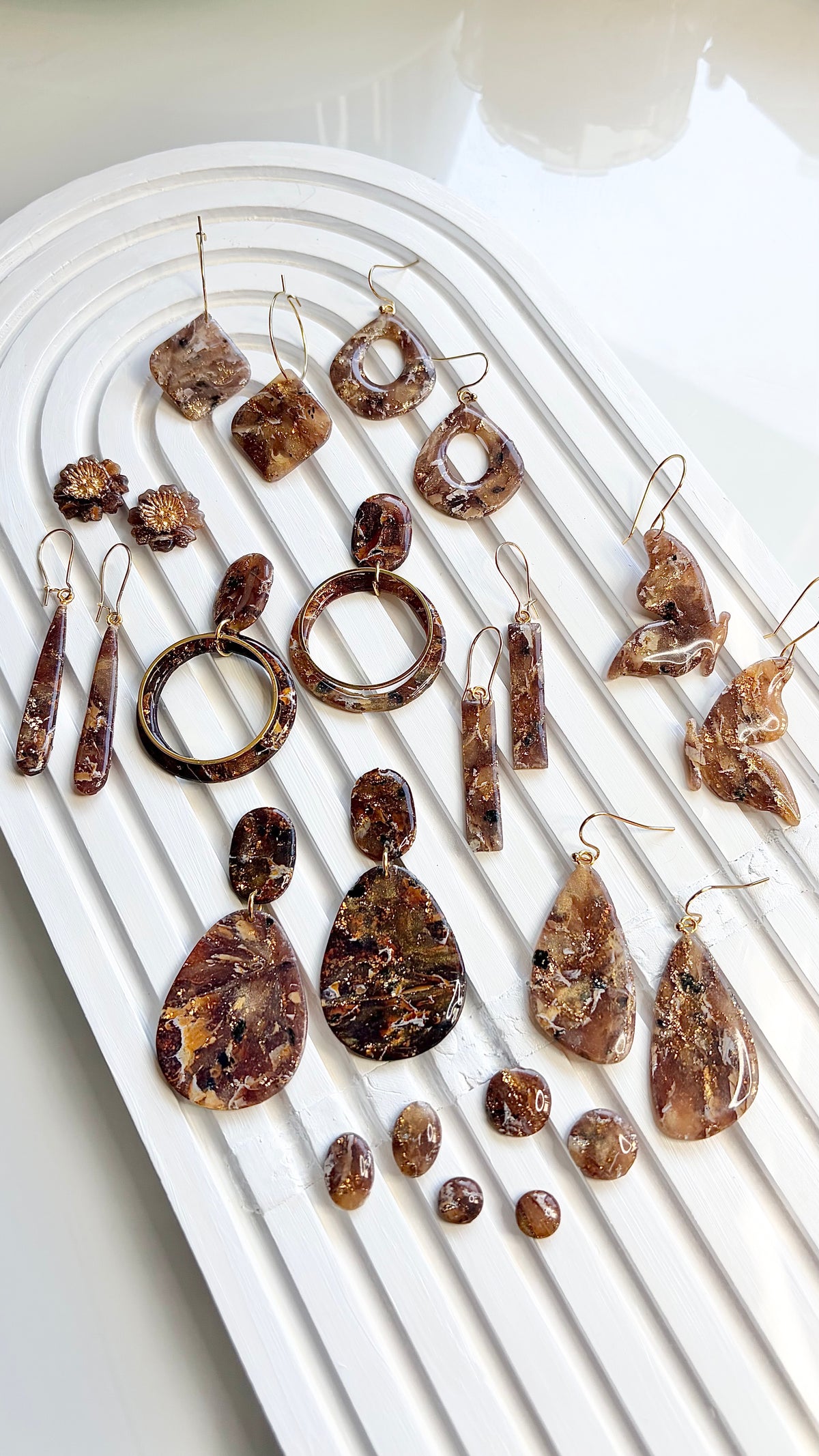 Brown & Gold Marble Polymer Clay Earrings | ClaybyMO