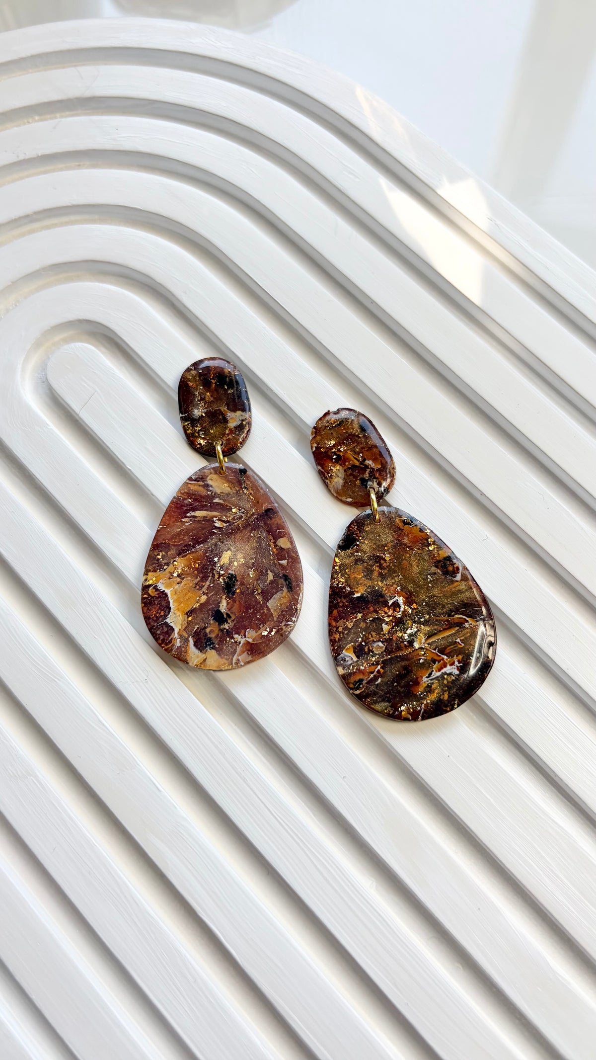 Brown & Gold Marble Polymer Clay Earrings | ClaybyMO