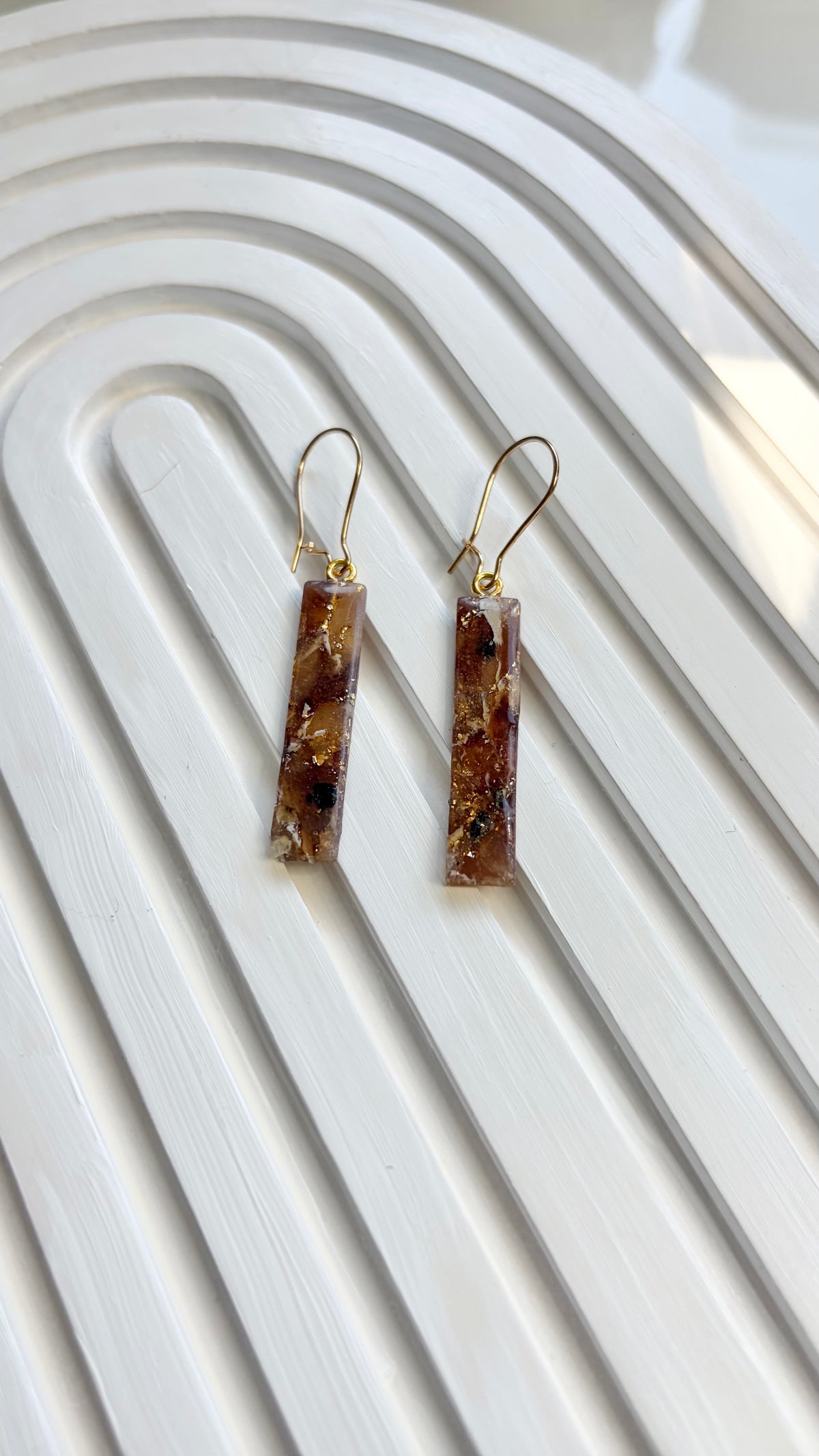 Brown & Gold Marble Polymer Clay Earrings | ClaybyMO