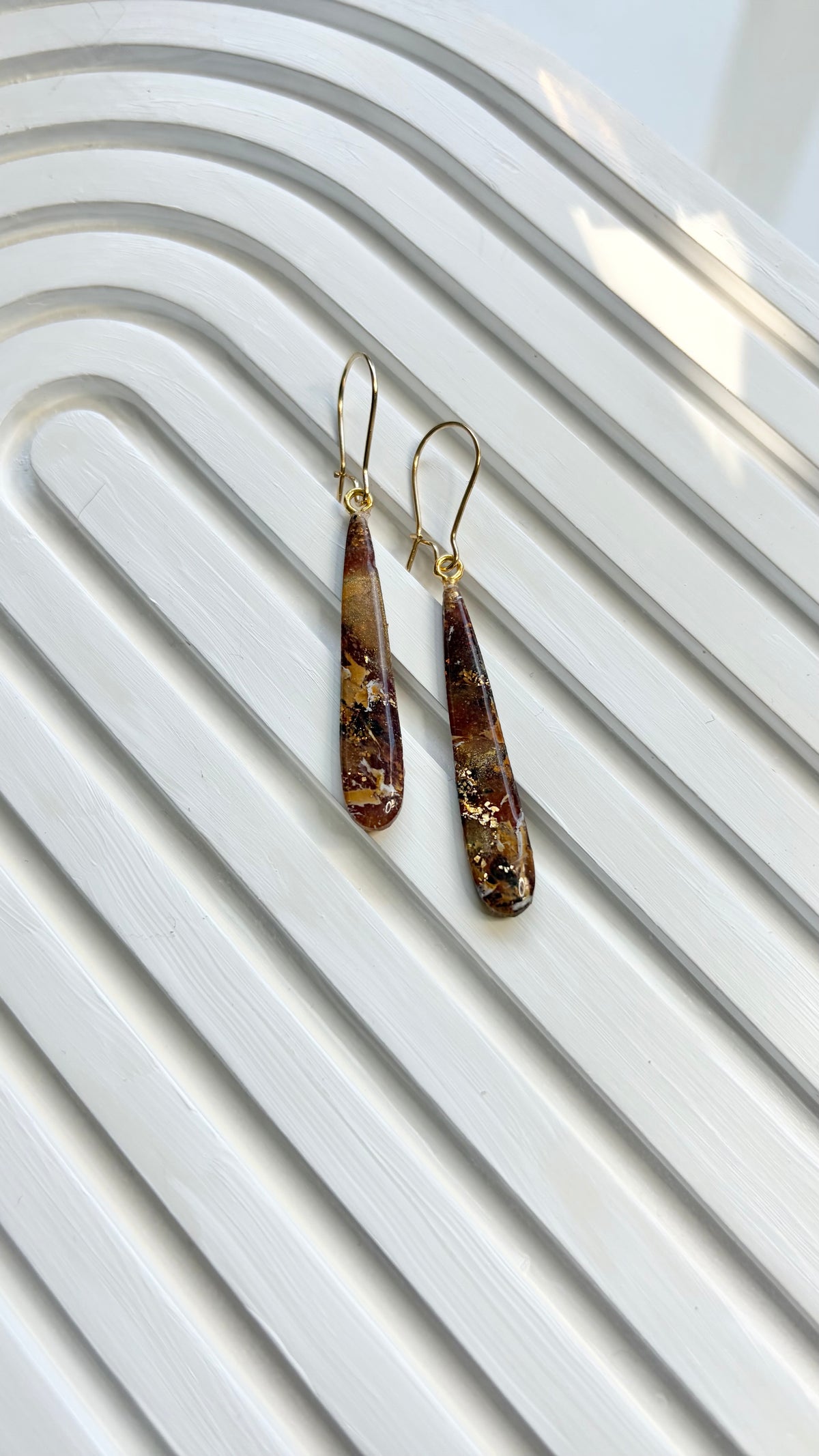 Brown & Gold Marble Polymer Clay Earrings | ClaybyMO