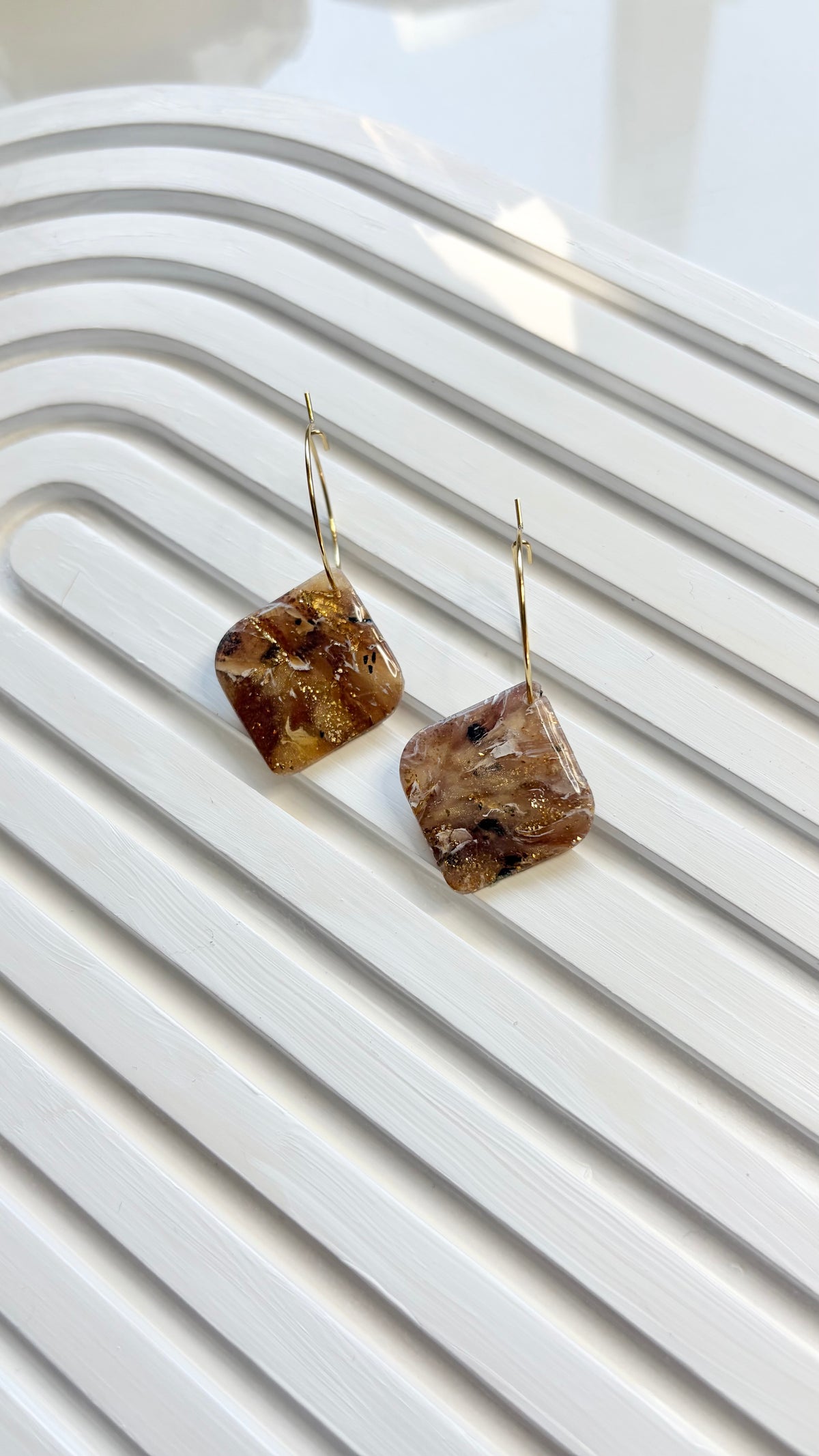Brown & Gold Marble Polymer Clay Earrings | ClaybyMO