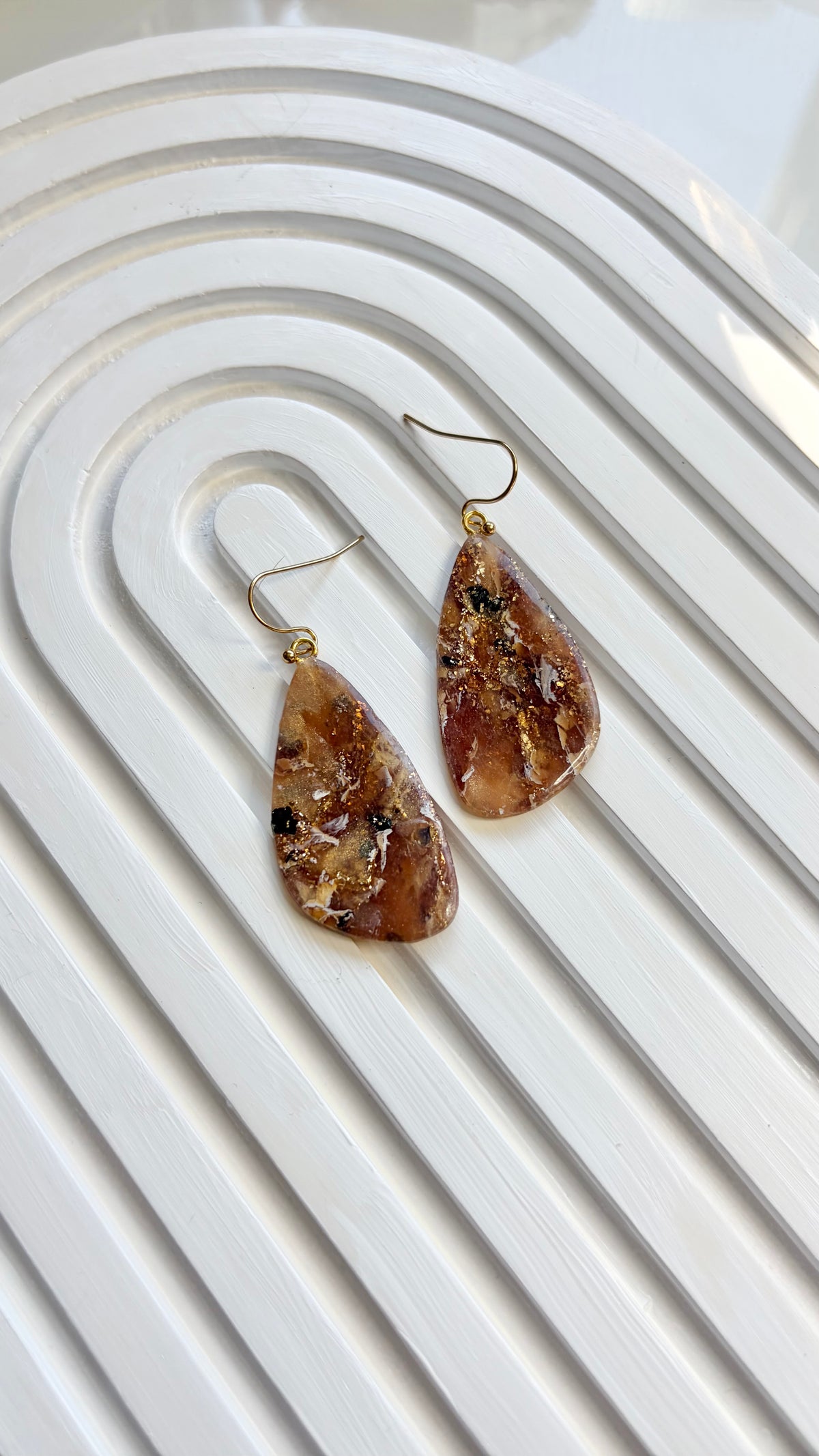 Brown & Gold Marble Polymer Clay Earrings | ClaybyMO