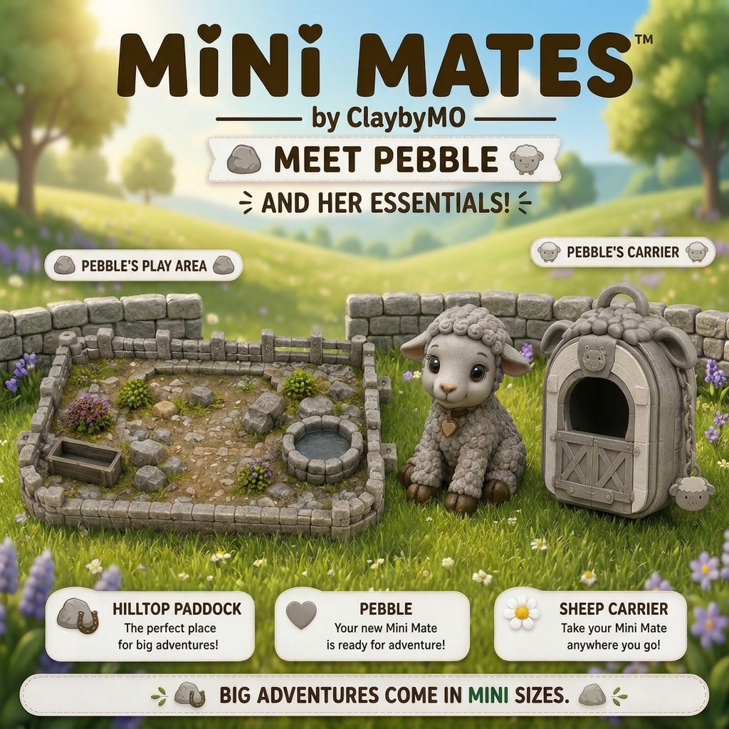 Pebble 3D Mini Sheep Figure | Mini Mates Farm Friends | ClaybyMO