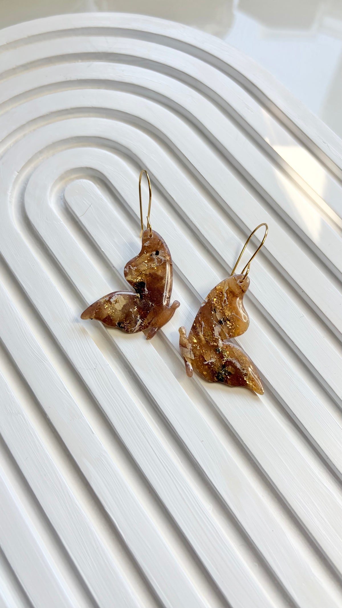 Brown & Gold Marble Polymer Clay Earrings | ClaybyMO