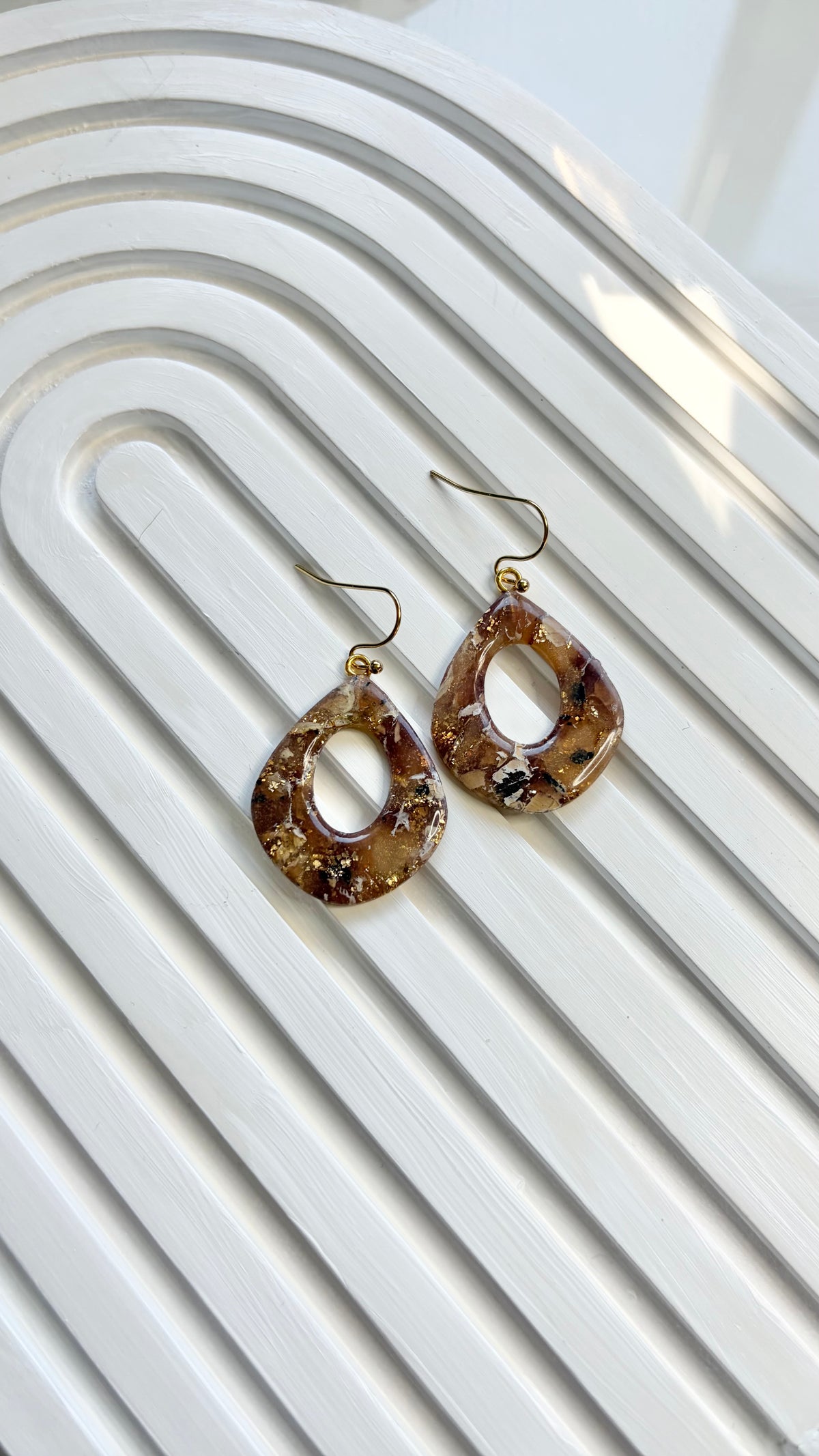 Brown & Gold Marble Polymer Clay Earrings | ClaybyMO