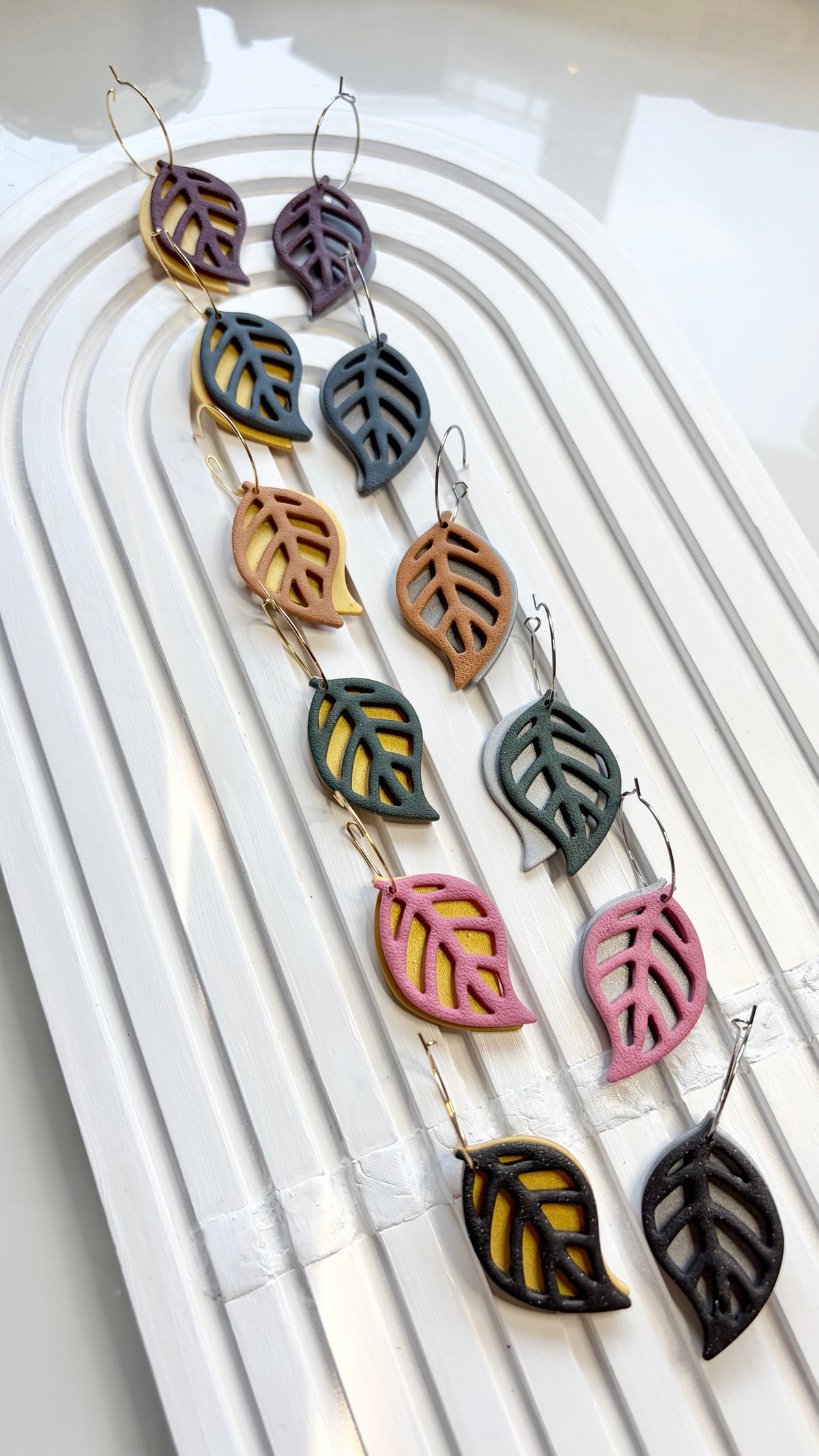 Double Leaf Dangle Polymer Clay Earrings | ClaybyMO