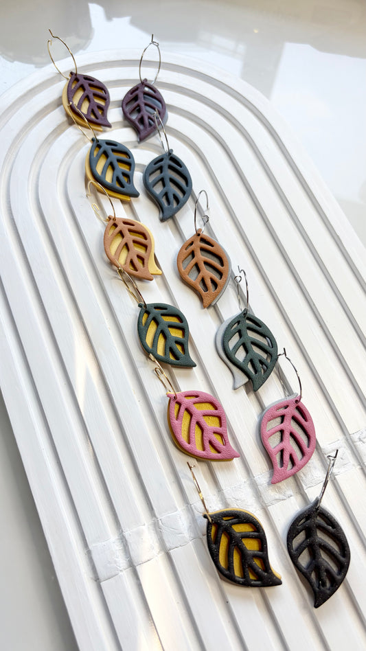 Double Leaf Dangle Polymer Clay Earrings | ClaybyMO